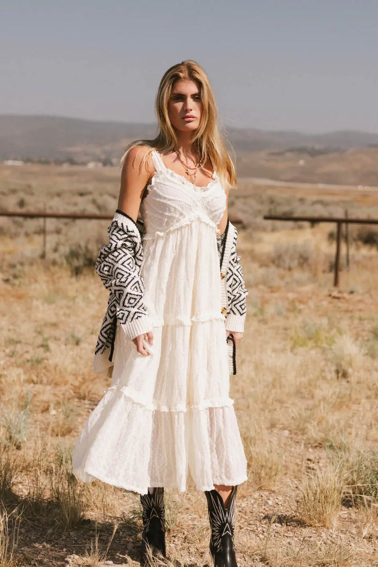 Tiered dress in cream 