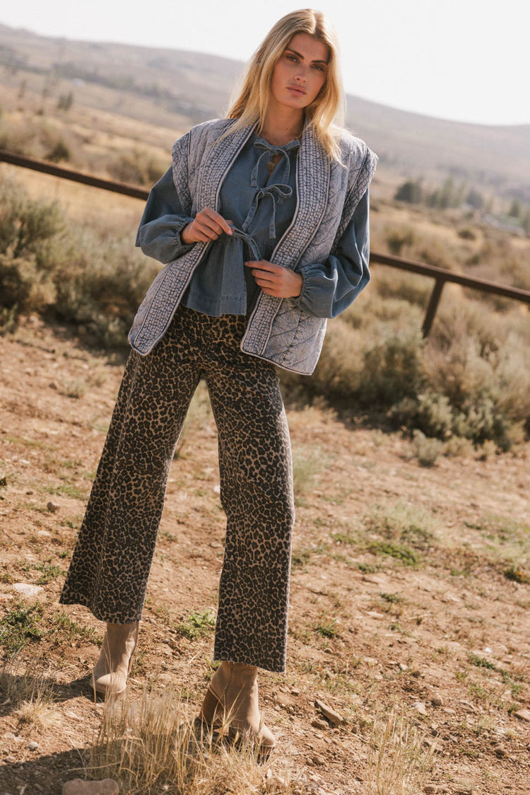 denim tie blouse