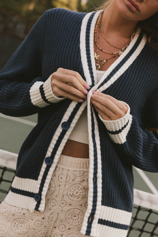 NAVY AND WHITE STRIPED CARDIGAN