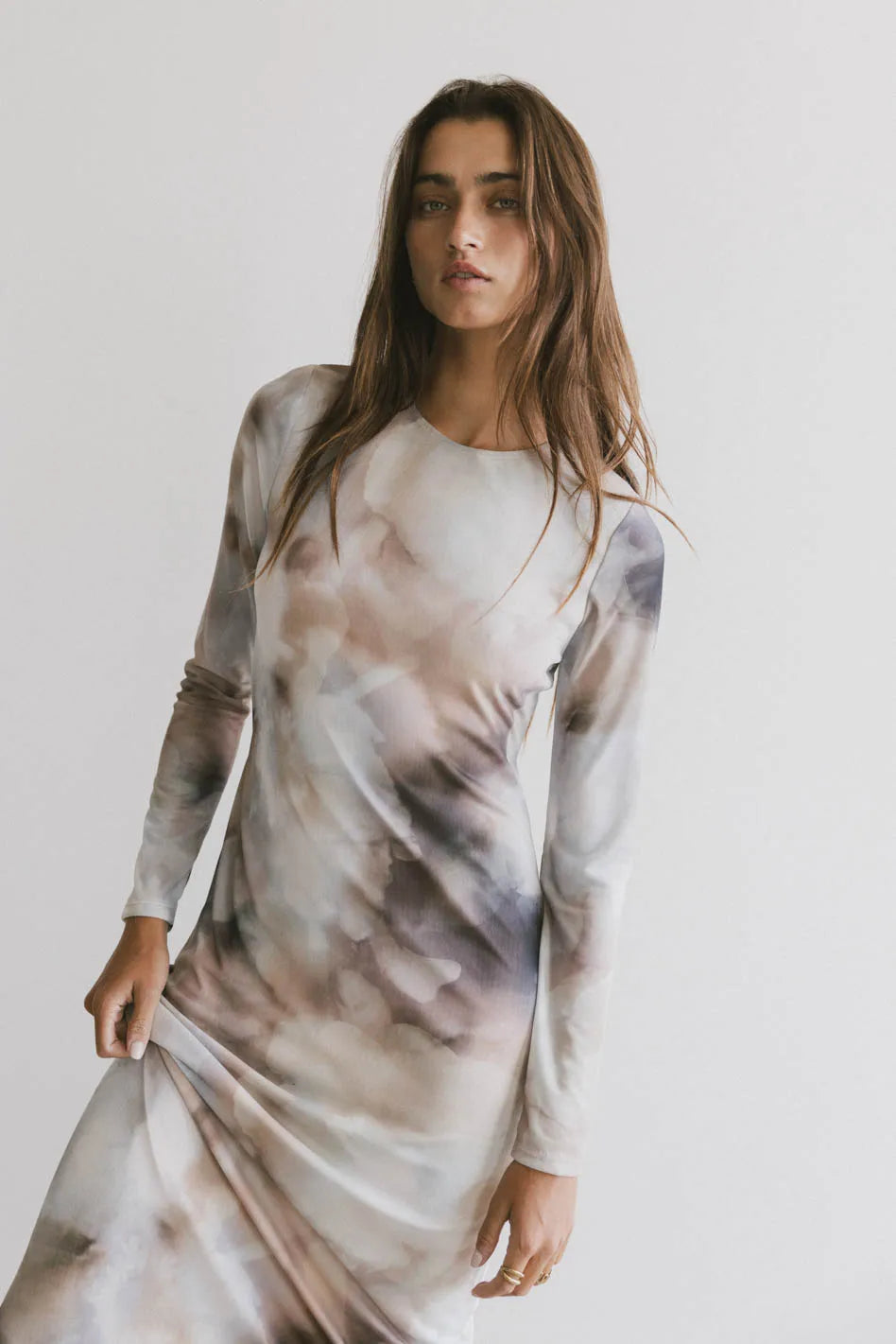 watercolor bodycon dress Satin Watercolor Strappy Back Halter Midi Dress