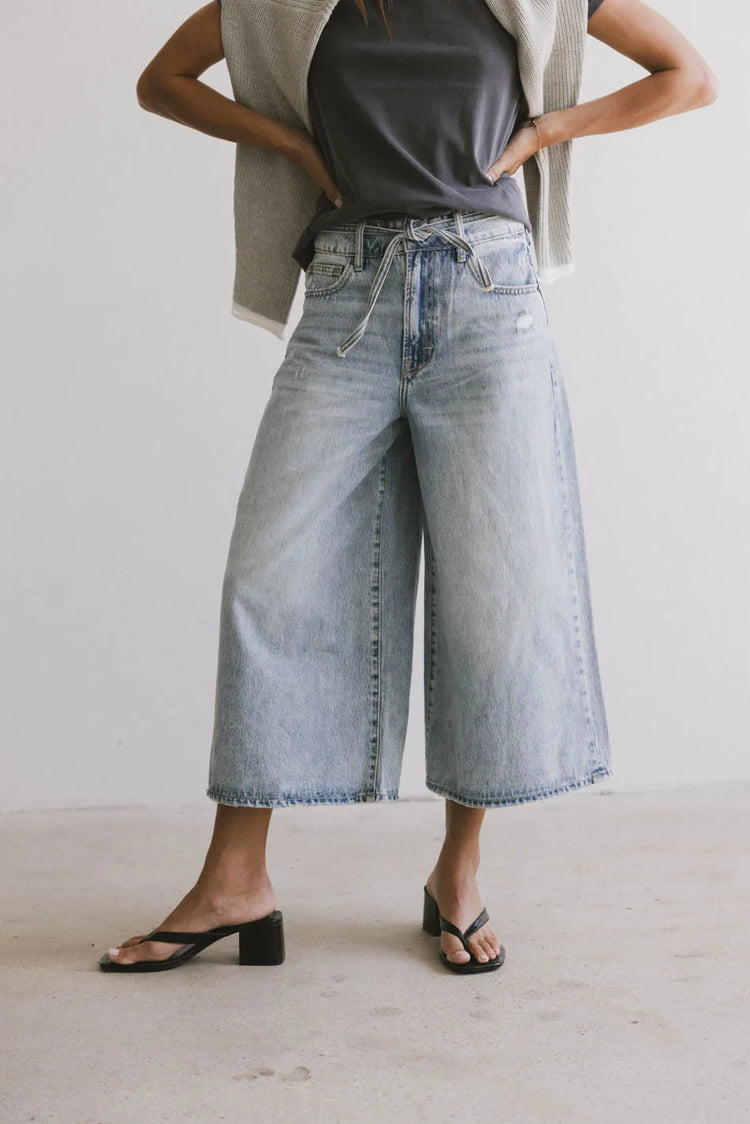 Adjustable waist strap denim pants 