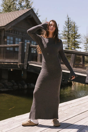 Grove Ribbed Maxi Dress in Charcoal