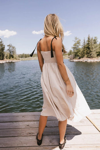 Elastic back dress in natural 