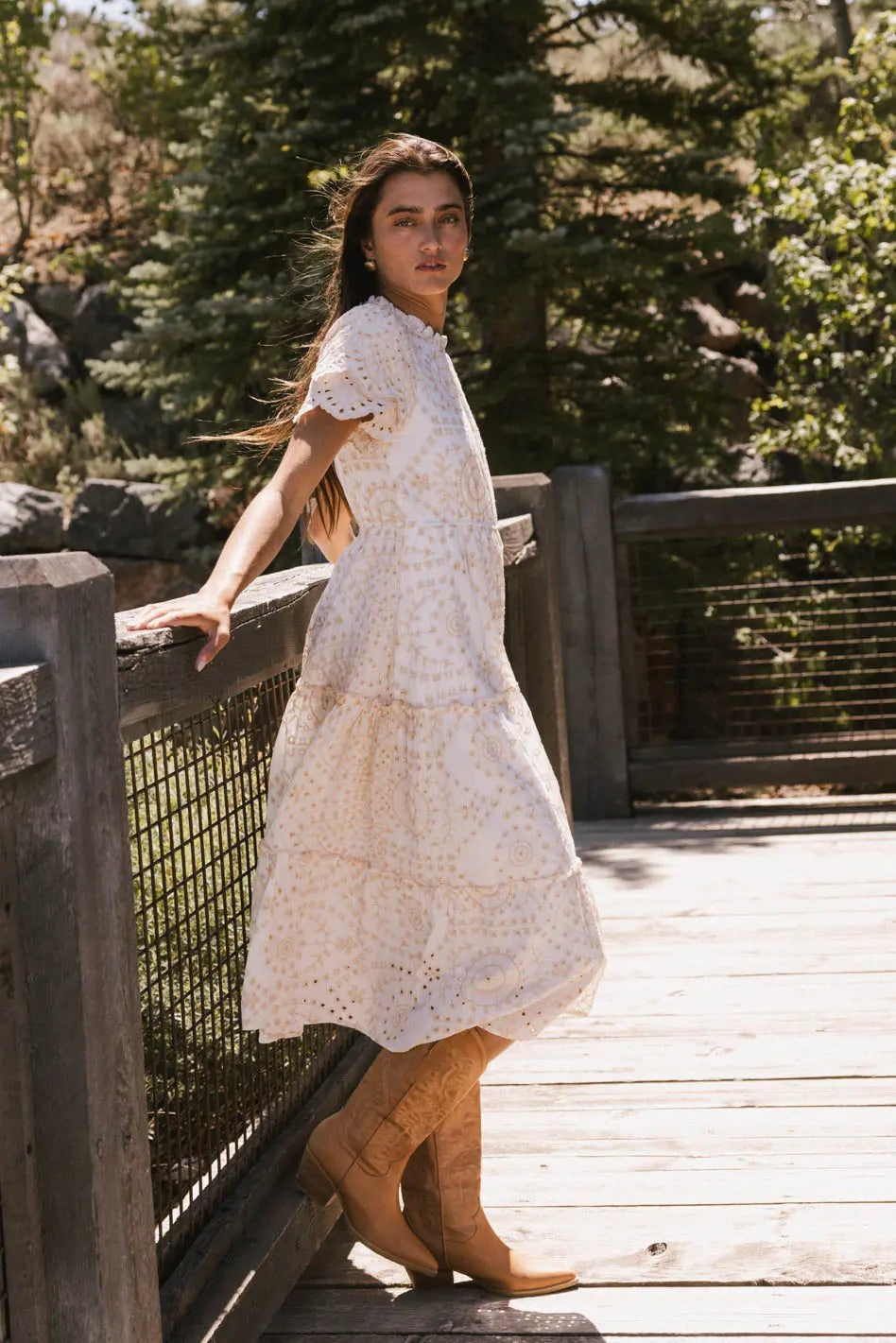 Alena Eyelet Lace Dress in Beige Alena Eyelet Lace Dress in Beige