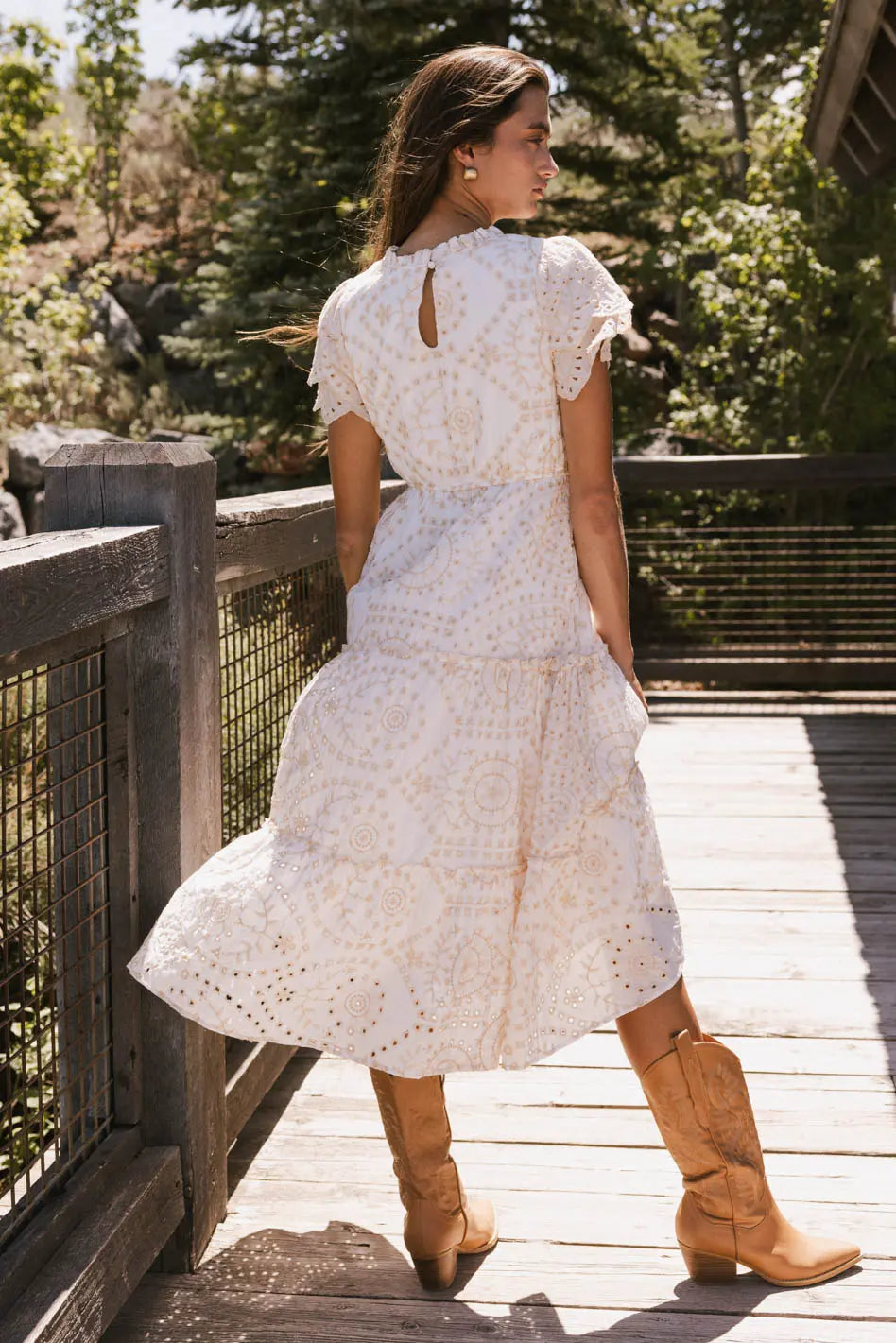 Alena Eyelet Lace Dress in Beige Alena Eyelet Lace Dress in Beige