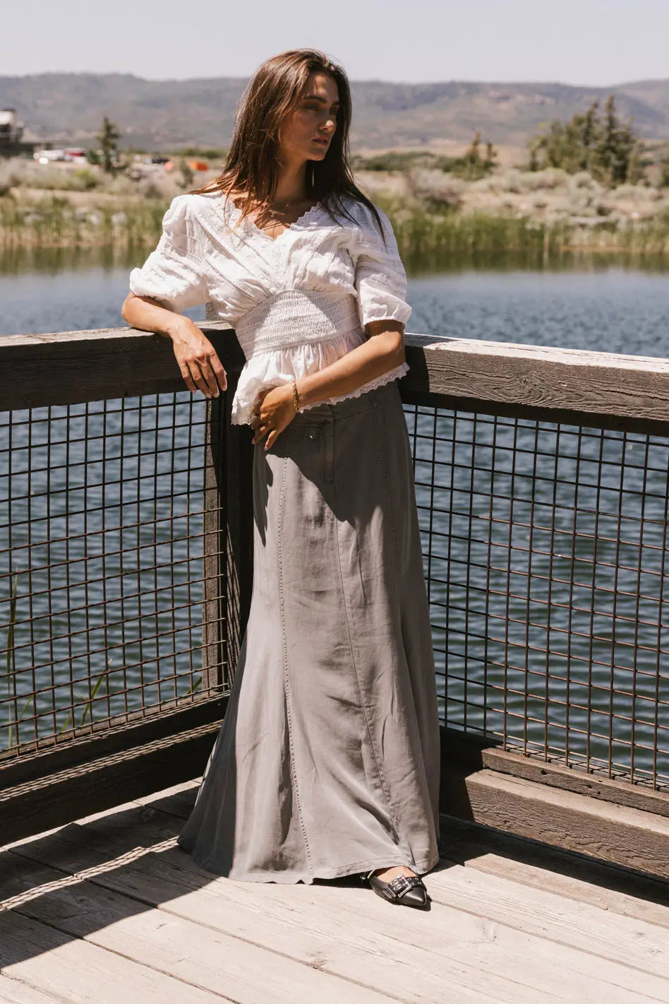 Elastic waist top in white 