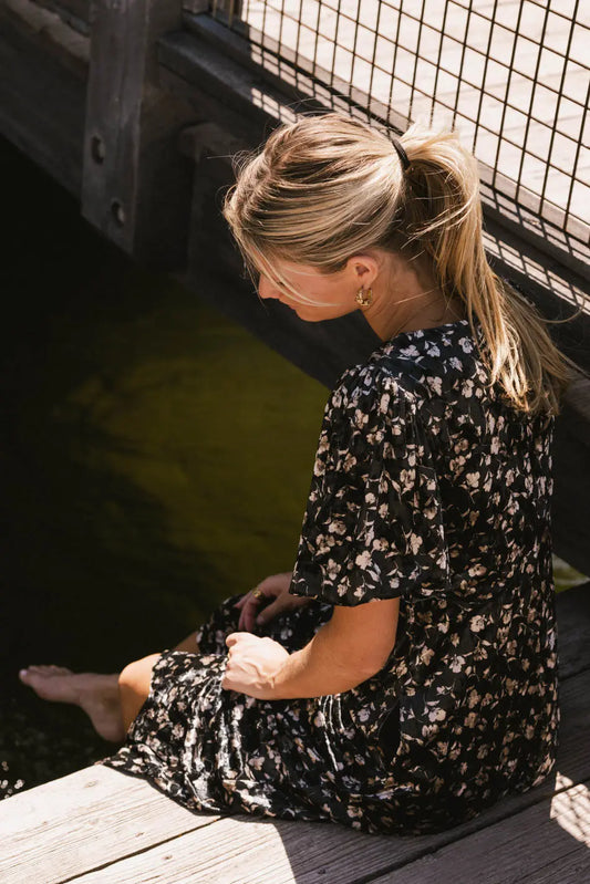 Short sleeves velvet dress