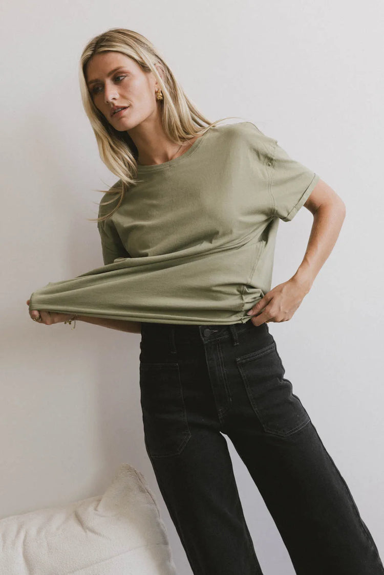 Knit tee in olive 