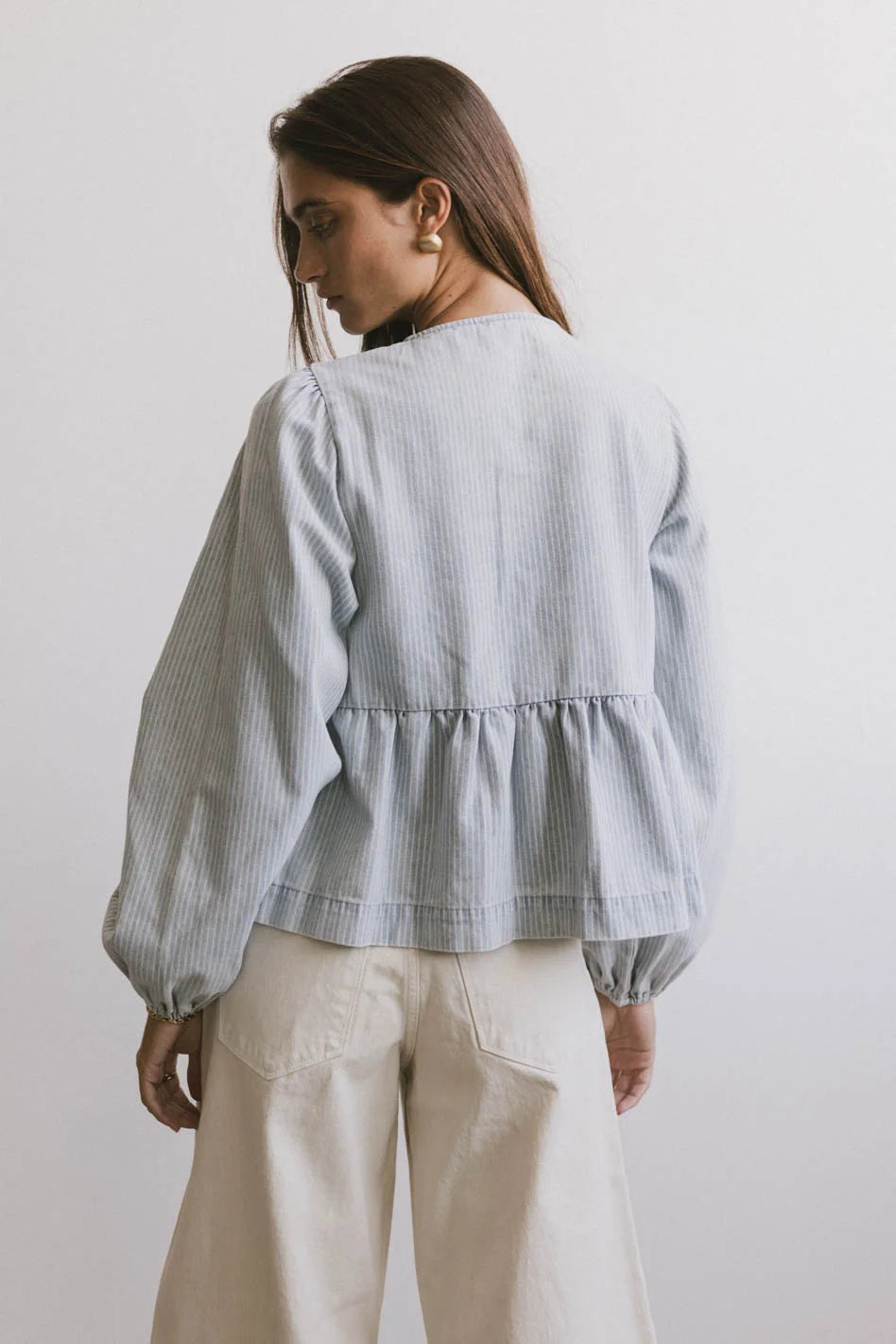 Striped top in light wash 