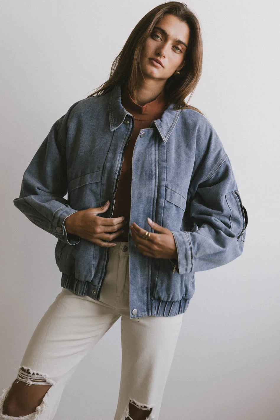 Jeans bomber jacket online