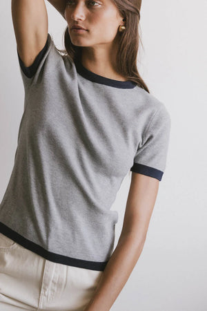 Maddie Ringer Sweater Top in Grey
