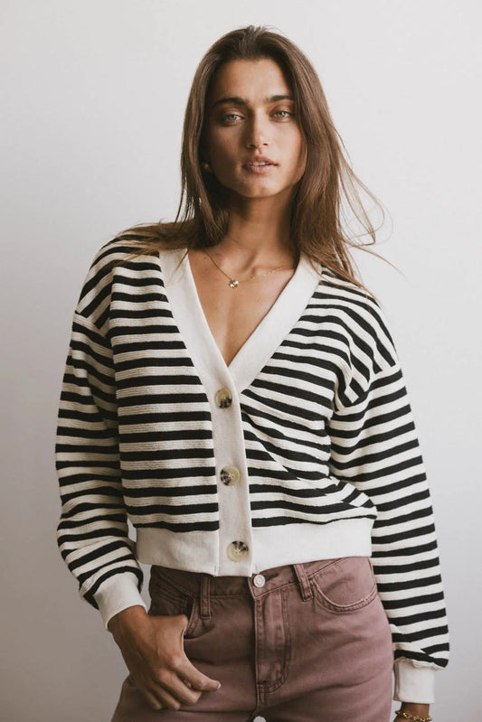 Knit stripped top in black 