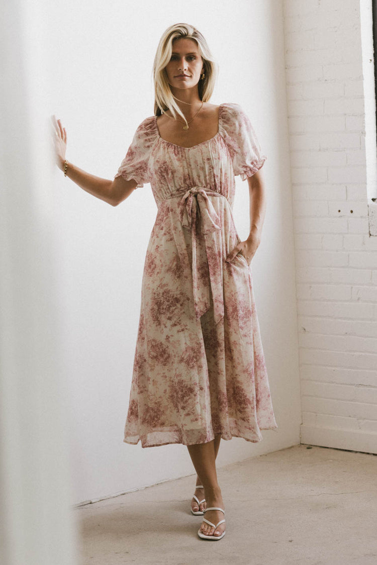 frton tie floral midi dress