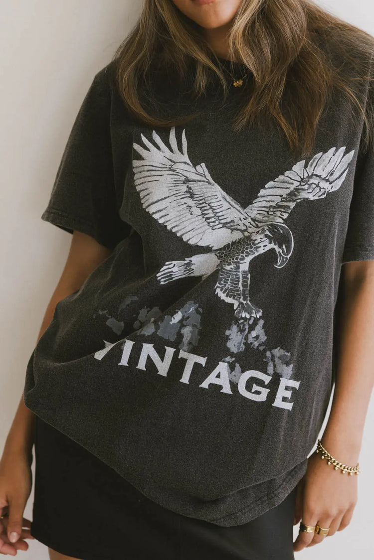 Vintage eagle design top in black 