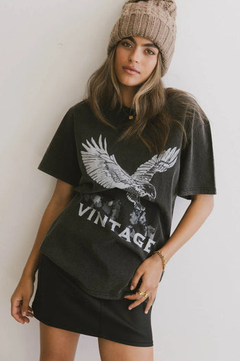 Round neck top in charcoal 