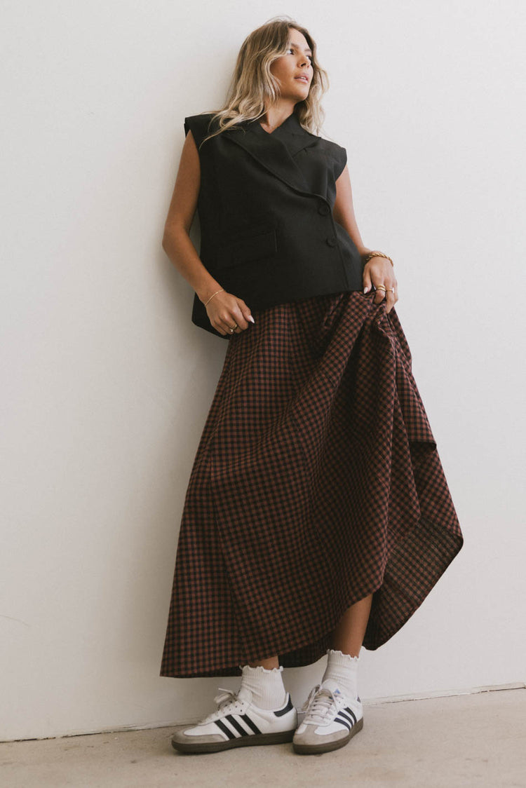 checkered maxi skirt