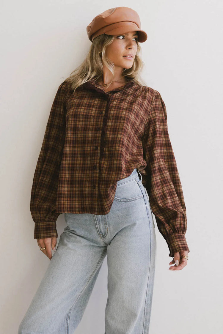 Multi color top in brown 