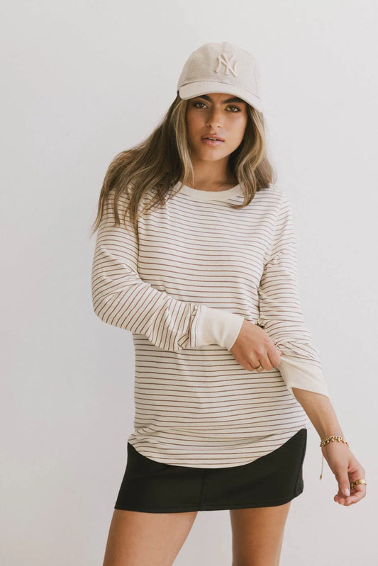 Long striped top in cream 