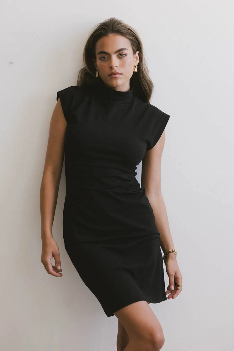 Mock neck mini dress in black 