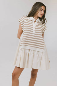 Mini striped dress in taupe