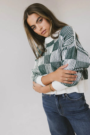 Cielo Checkered Sweater in Green - FINAL SALE