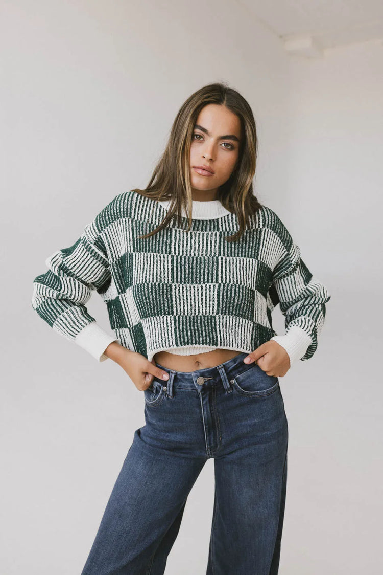 Round neck sweater in green 