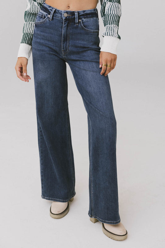 dark wash wide leg denim