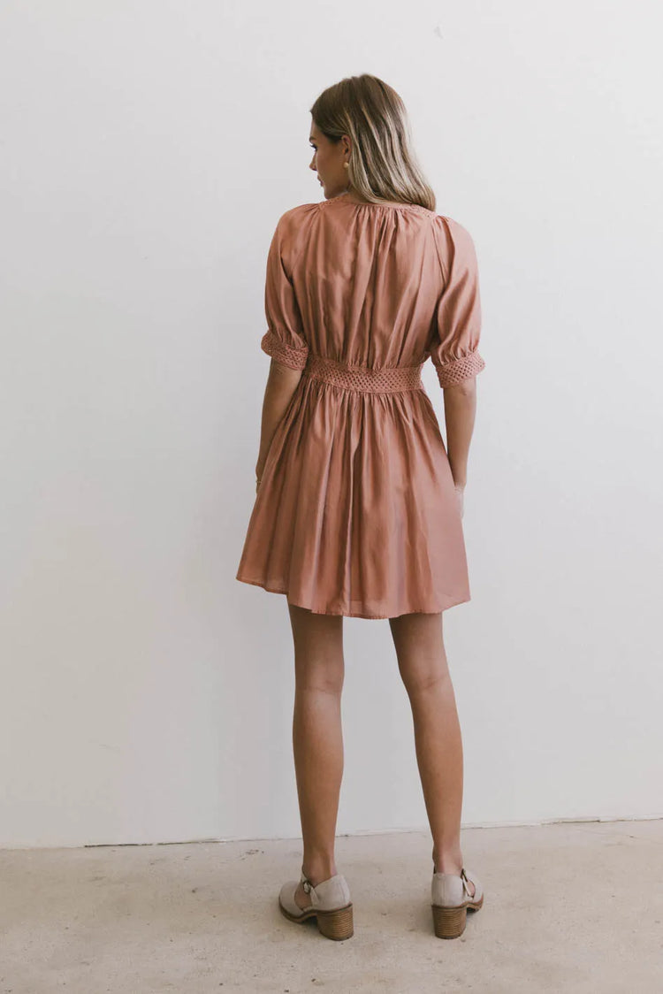 Plain color mini dress in rust 