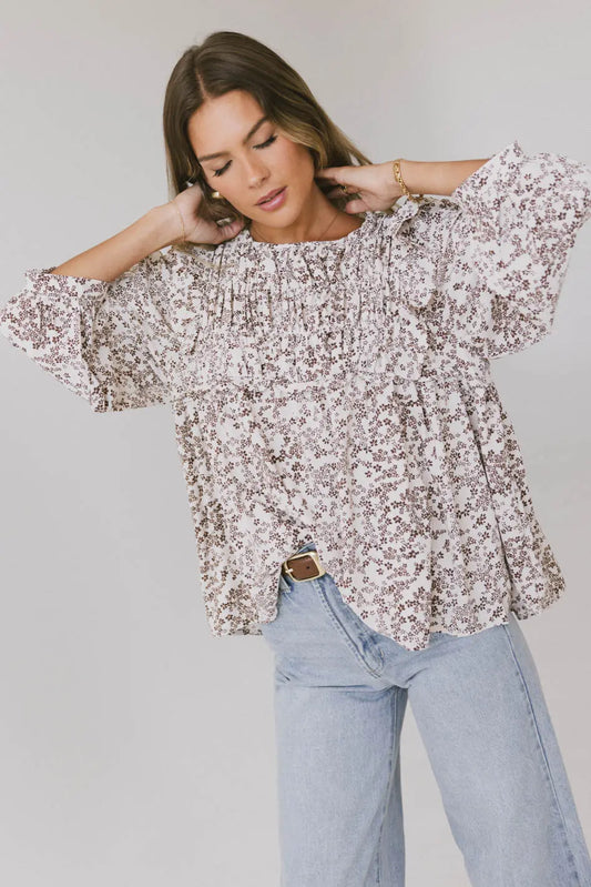 Round neck top in cream 