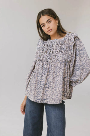 Taya Ditsy Floral Blouse in Blue - FINAL SALE