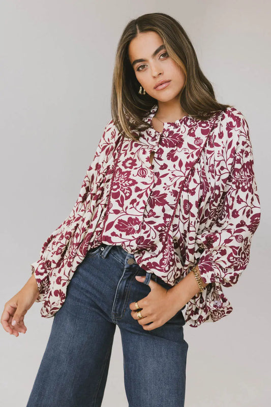 Floral top in burgundy 