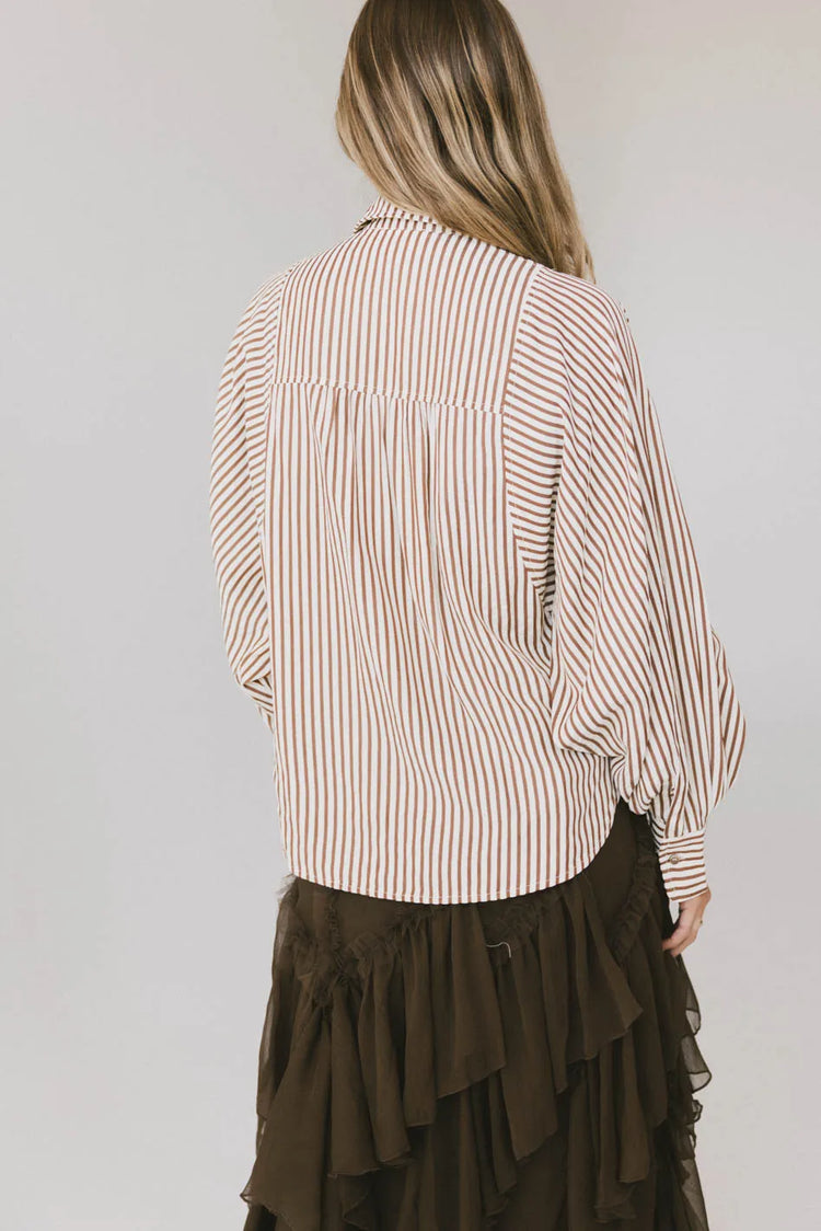 Long sleeves striped top in brown 