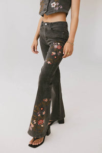 Embroidered denim in black 