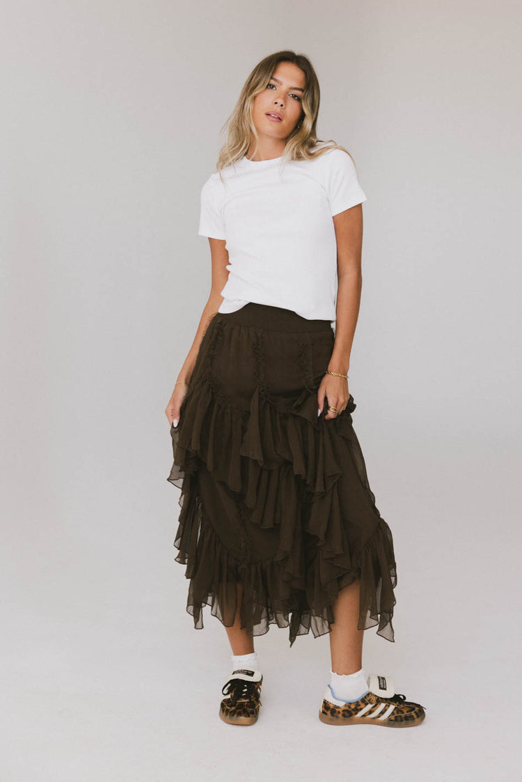 Emerson Ruffled Maxi Skirt in Brown