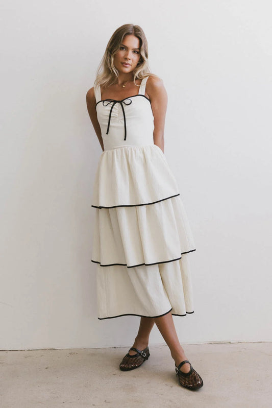 Layered skirt dress in cream 