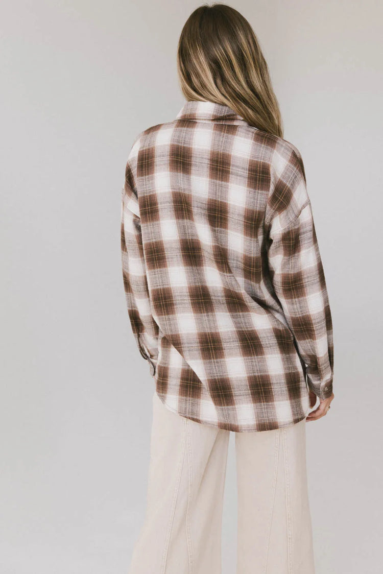 Plaid button up blouse in brown 