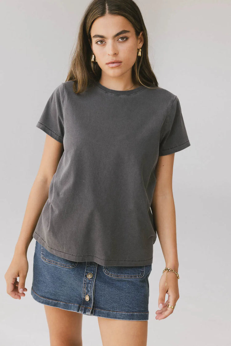 Round neck top in charcoal 