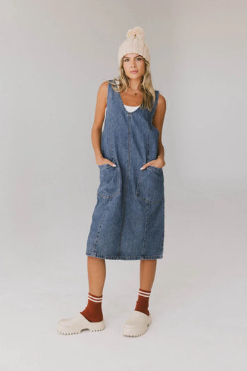 Midi denim dress in medium wash 