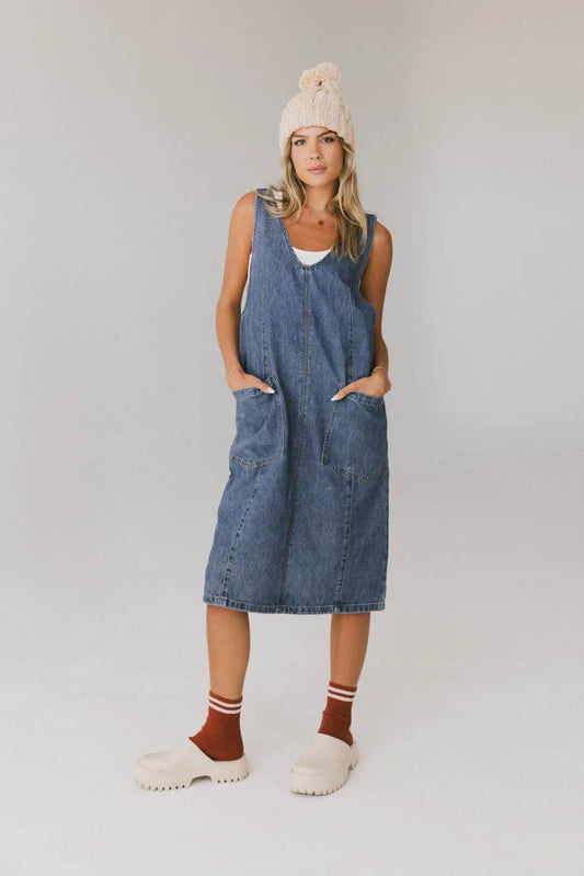 Midi denim dress in medium wash 