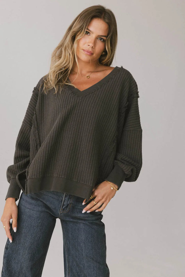 V-Neck top in charcoal 