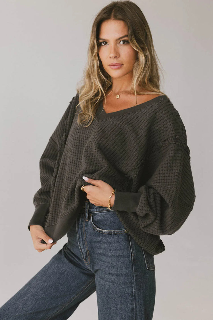 Knit top in charcoal 