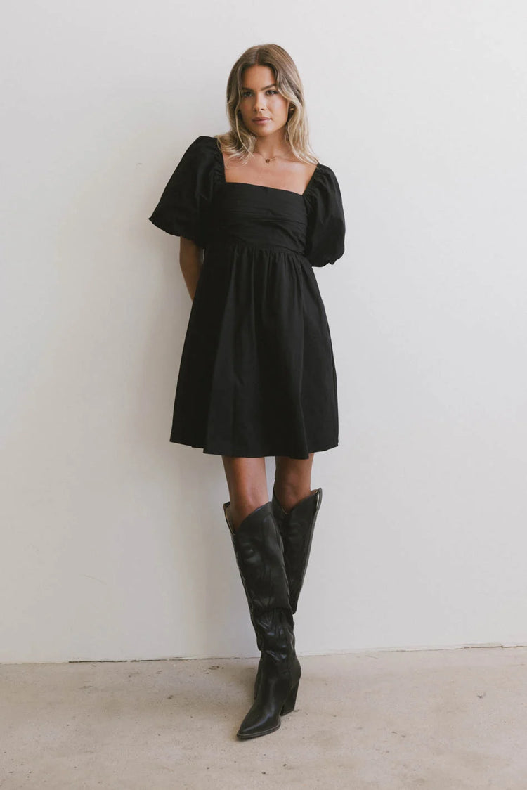 Woven mini dress in black 