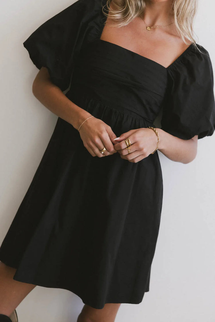 Puff sleeves mini dress in black 