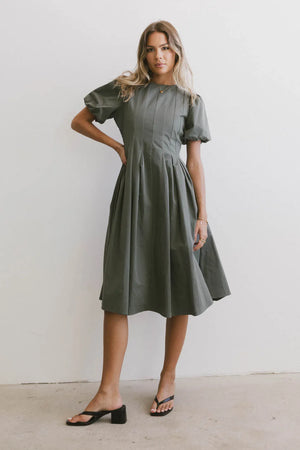 Eliana Pleated Midi Dress in Sage - FINAL SALE