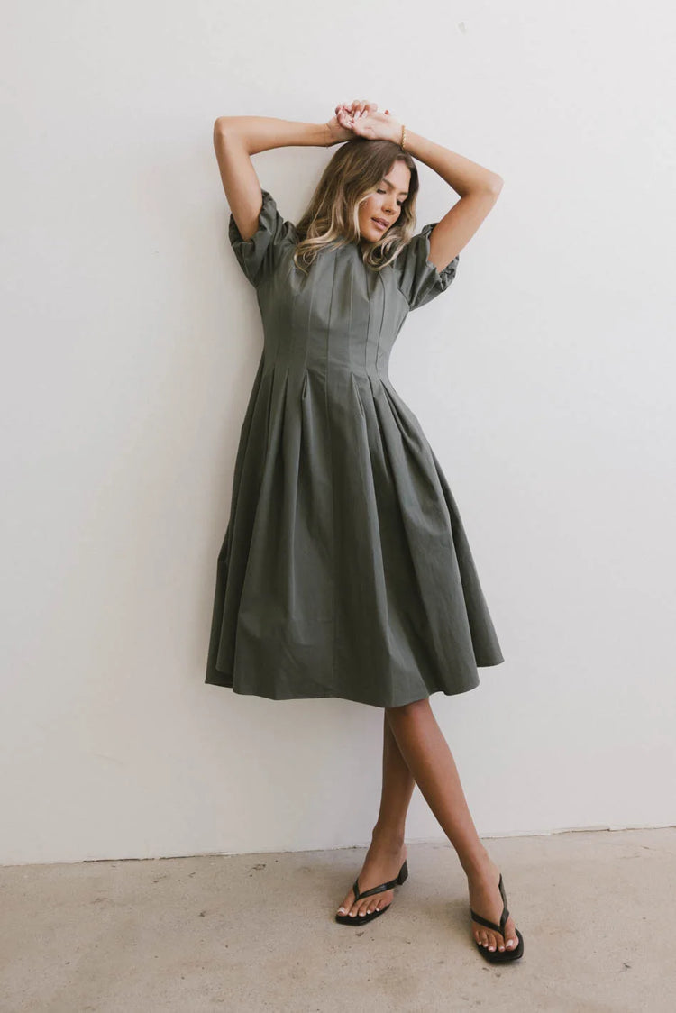 Woven dress in sage 