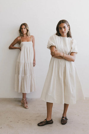 Eliana Pleated Midi Dress in Cream - FINAL SALE