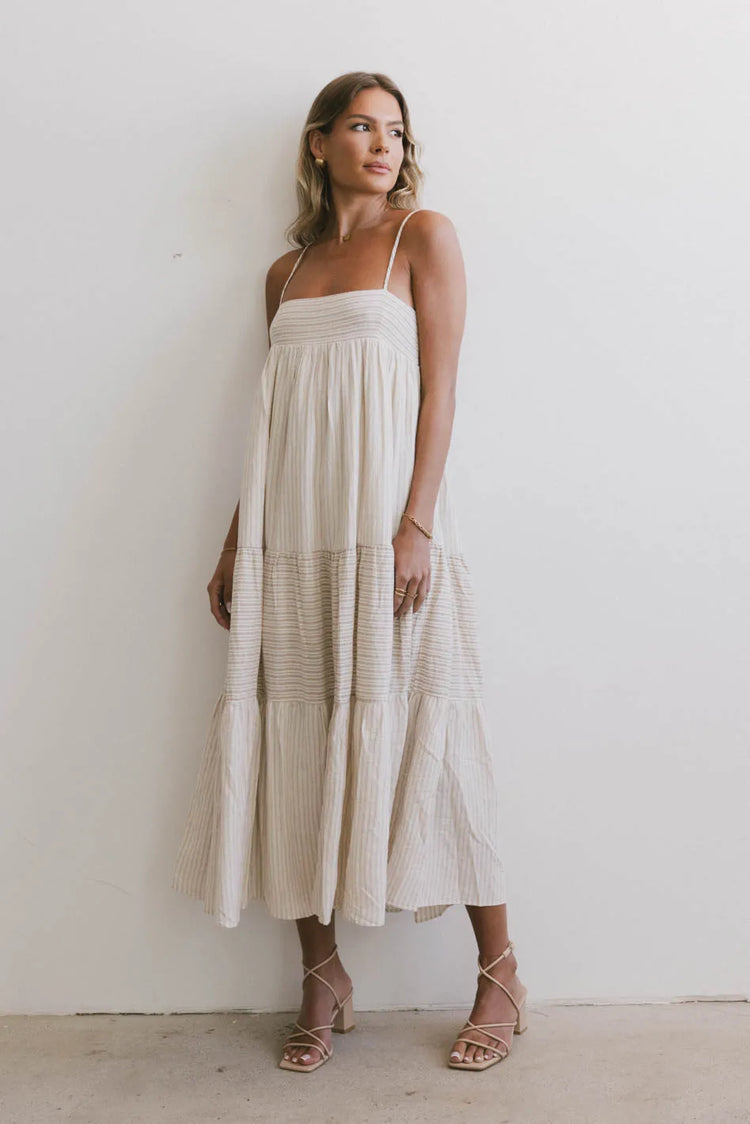 Tiered skirt dress in natural 