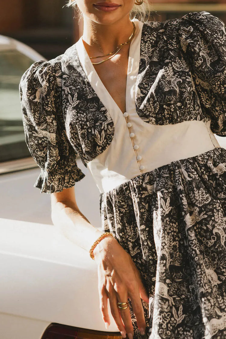 Printed dress in charcoal 