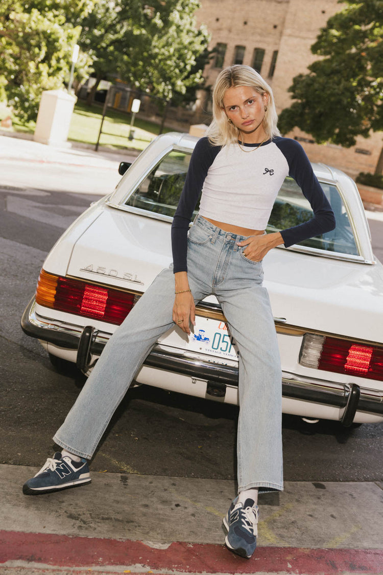 long sleeve raglan in blue