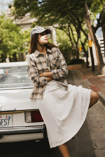 denim midi skirt in white